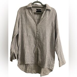 Tahari 100% Linen Roll Tab Sleeve Button Up Shirt Womens Size S Collared Coastal